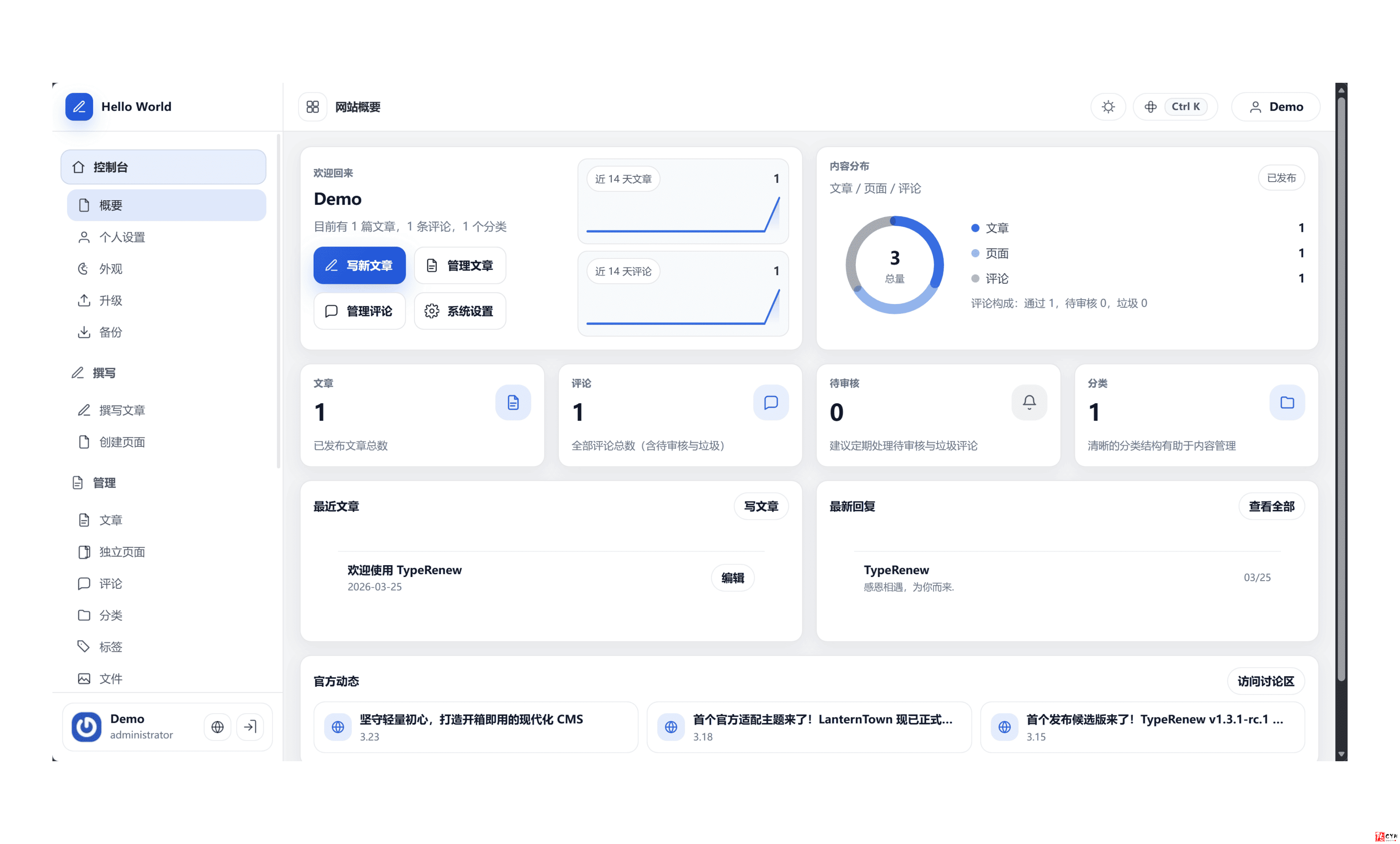 TypeRenew：轻量高效、开箱即用的现代化开源CMS系统